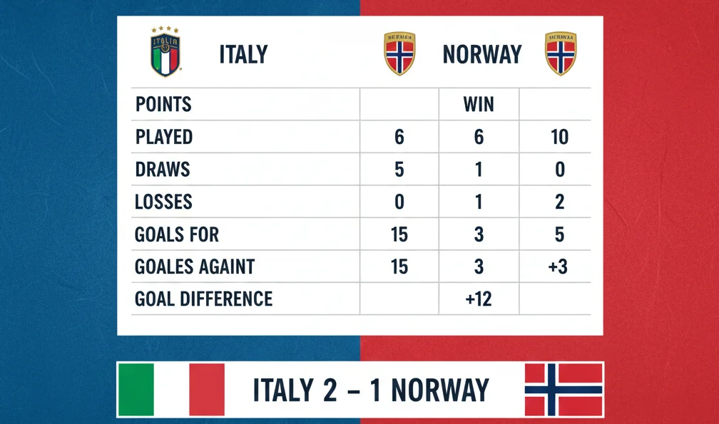 Italy national football team vs norway national football team standings