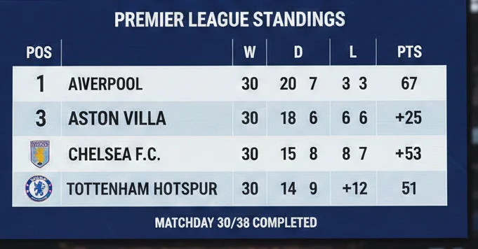 aston villa vs chelsea f.c. standings