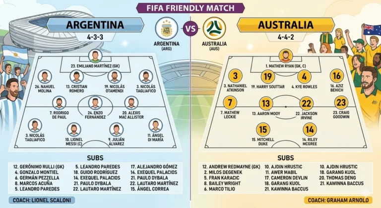 Argentina National Football Team vs Australia National Football Team Lineups​