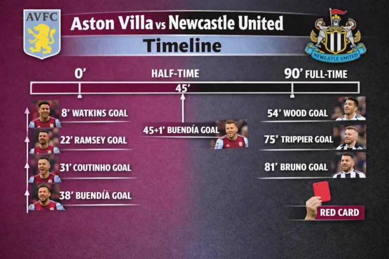 Aston Villa vs Newcastle United Timeline