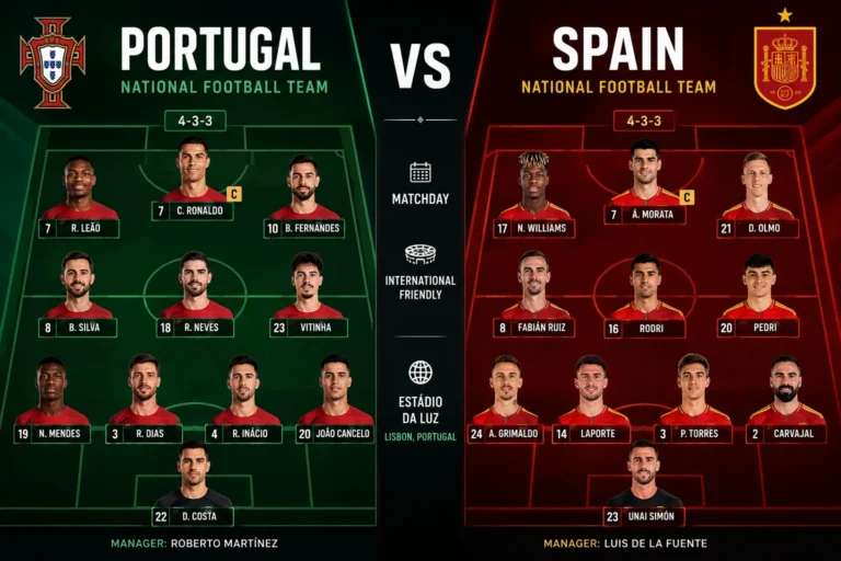 Portugal National Football Team vs Spain National Football Team Lineups