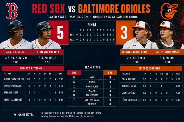 Red Sox vs Baltimore Orioles match player stats