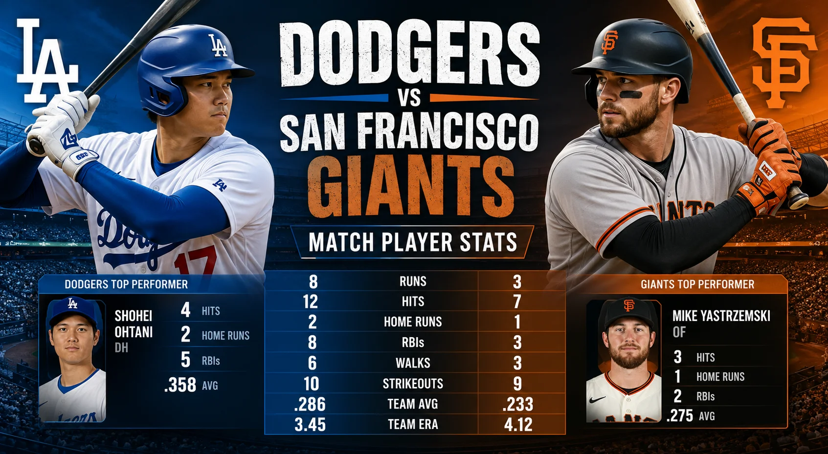 Dodgers vs San Francisco Giants Match Player Stats