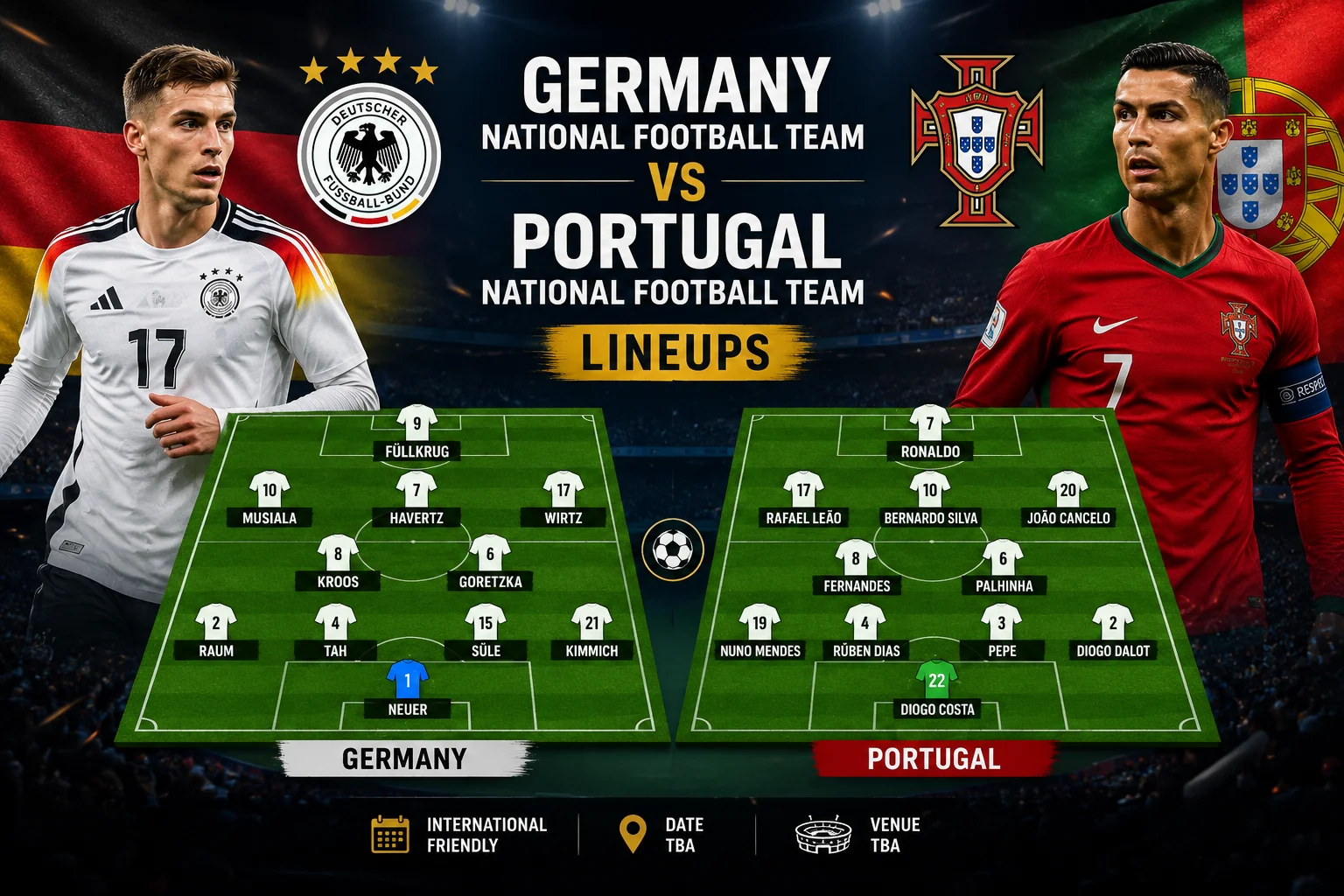Germany National Football Team vs Portugal National Football Team Lineups