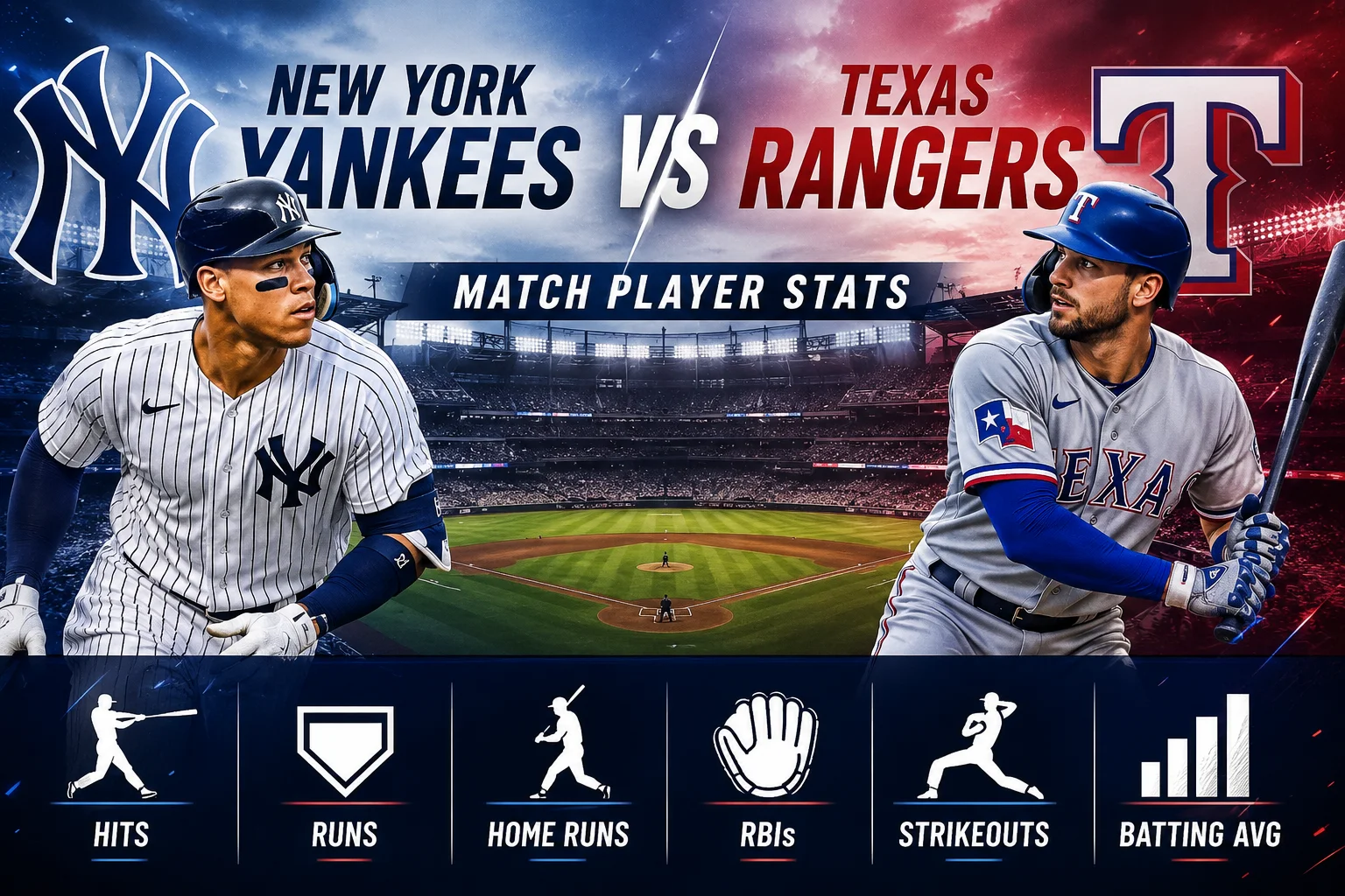 New York Yankees vs Texas Rangers Match Player Stats