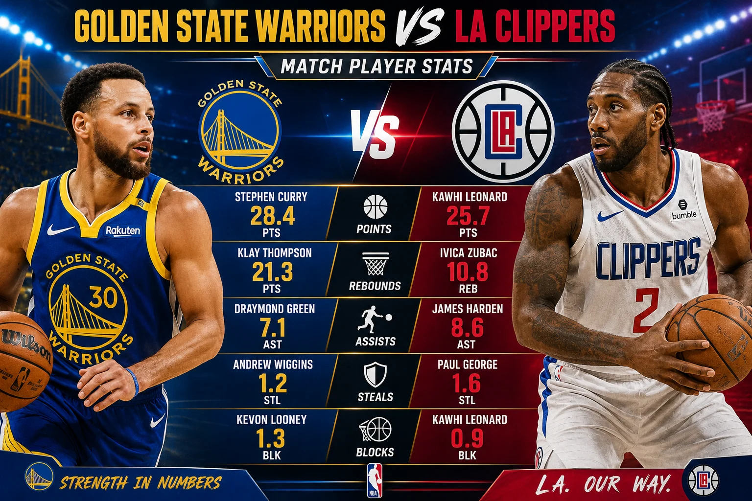 golden state warriors vs la clippers match player stats