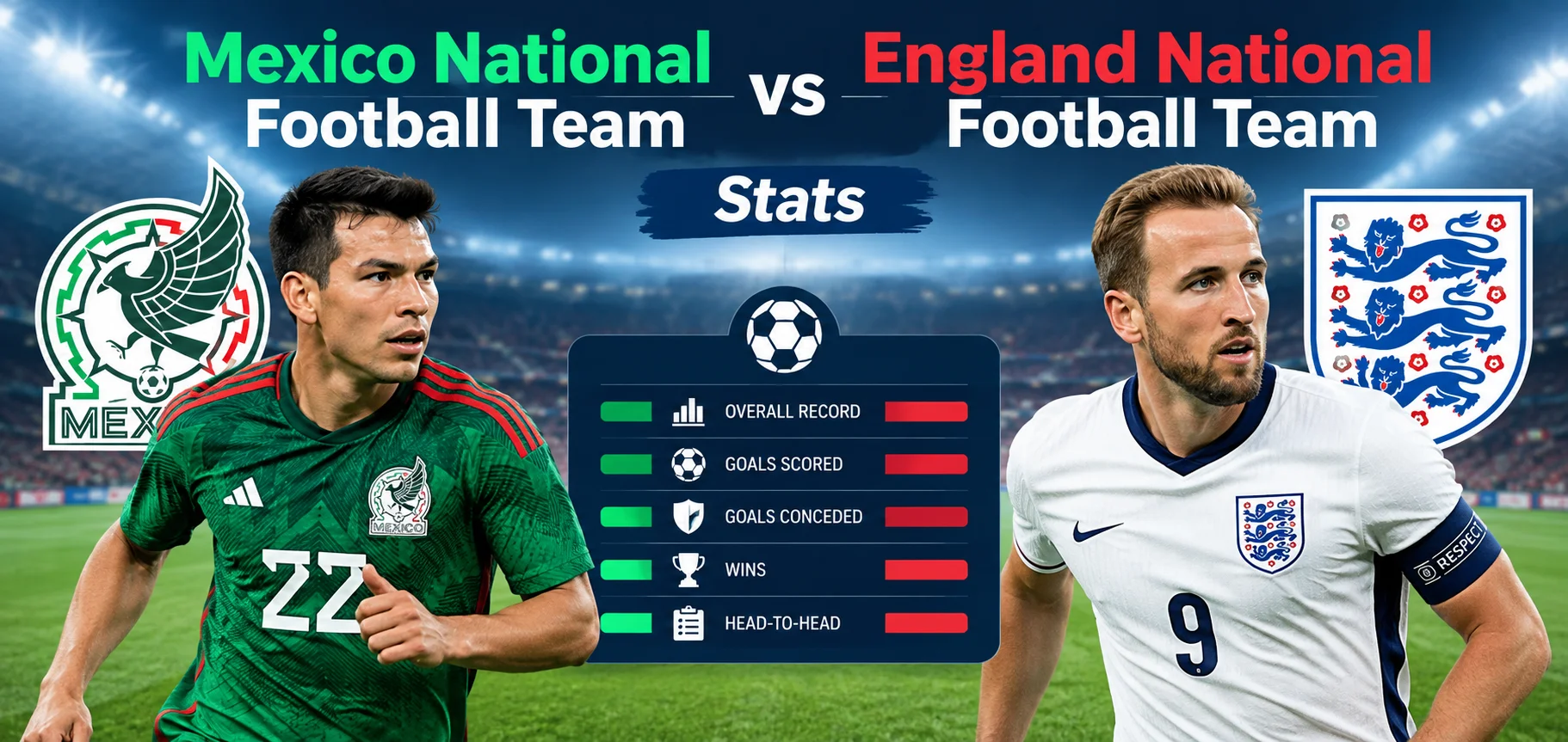 Mexico National Football Team vs England National Football Team Stats